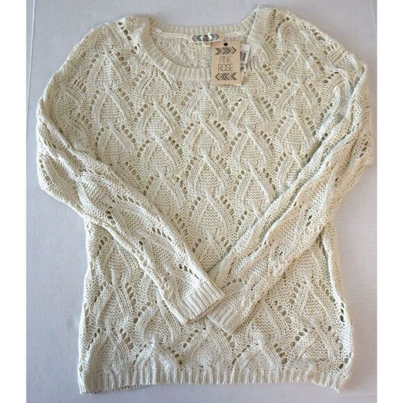Pink Rose PF415358M Women's Sz S Bone White L/S Open Knit Scoop Neck Sweater - Picture 3 of 4